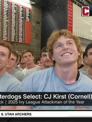 A post by @espn on TikTok caption: #Cornell attackman CJ Kirst was congratulated by his four brothers after being selected No. 1 overall in the 2025 #PLL college draft ❤️ #lax #lacrosse