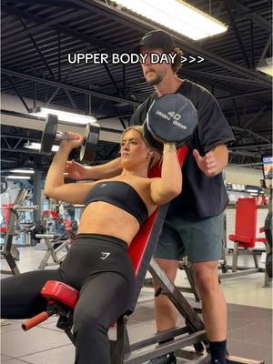 A post by @whitneyysimmons on TikTok caption: UPPER BAWWWDYYYY workout 💅🏼💞🤭 wearing Gymshark bandeau + vital flares✨ C0D3 WHITNEY10 saves you 🛍️ 1️⃣ 4x5 shoulder press 2️⃣ 3x8 chest press 3️⃣ 3x10 lat pulldown 4️⃣ 3x10 lateral raise 5️⃣ 3x12 alternating bicep curl ➡️ superset with 10 neutral grip skullcrusher #upperbodyworkouts #upperbodyday #workoutwithme #workoutroutine 