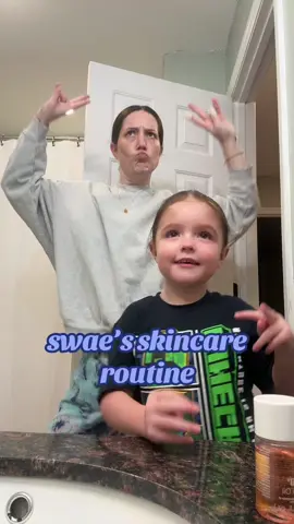 A post by @lewwni on TikTok caption: 4 goin on 21 I swear. “mommy let me show them my skincare routine” 😅 we do this every night together but tonight she wanted to do it “all myself” 🤍 #fyp 