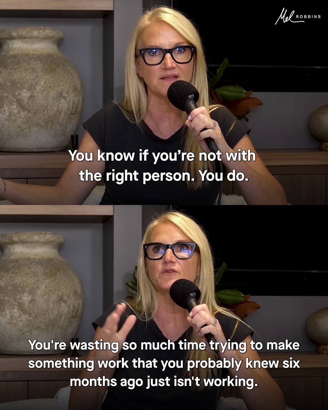 A post by @melrobbins on TikTok caption: You know if you're with the right person, you just need to check-in with yourself.  If you’re struggling through a rough patch in your relationship and want tools and tips on how to make it better, or you're wondering if you're with the right person, listen to this episode of The Mel Robbins Podcast, 🎧 "5 Signs of an Incompatible Relationship & 3 Signs You’ve Found 'The One.'" #melrobbins #melrobbinspodcast #relationshipadvice