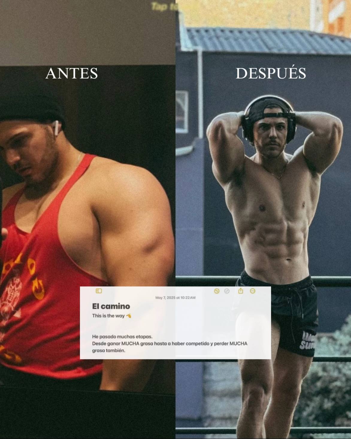 A post by @maurobelloo on TikTok caption: El camino This is the way 🫡 He pasado muchas etapas. Desde ganar MUCHA grasa hasta a haber competido y perder MUCHA grasa también. Llevo 12+1 años entrenando y en todo este tiempo he aprendido a cómo REALMENTE perder grasa de la mejor manera posible. Así que presta atención 🫵🏻 1. Lo primero es que NECESITAS músculo. Sin buena cantidad de músculo que vas a mostrar al público? 🤔 Entonces asegúrate primero de tener una buena cantidad de músculo. En esa etapa de ganancia muscular no tragues como cerdo. Sube poco a poco y ten paciencia. Estar subiendo entre 150-250 gr a la semana es más que suficiente en la mayoría de los casos. 2. Una vez tengas suficiente músculo ahora si se viene lo bueno…Quitar esa grasa excedente y mostrar al público lo que has construido. El problema es que la mayoría lo hace mal. Entonces aquí te va cómo hacerlo bien. Lo primero es consumir buena cantidad de proteína. 1,6 a 2,2 gramos x kg de peso es más que suficiente.  3. Grasa y carbs  procura tenerlos en un mínimo y de ahí adelante no hace mucha diferencia que digamos. Establece que el por lo menos estés consumiendo 0,6 gramos de grasa x kg de pesos y 3 gramos de carbs x kg de peso mínimo. 4. Come en un déficit calórico. Mira…tu puedes seguir la dieta que se te da la gana. No me importa si haces keto o si quieres comer cuy frito en aceite de coco. Si no estás en déficit calórico sencillamente no perderás grasa. Entocnes trata de saber cuáles son tus calorías de mantenimiento y a eso réstale un 10-15%. Esas serán tus calorías de deficit 5. El hambre es algo que no se irá…Y aquí viene la parte más difícil. Mientras más rápido aceptes que el hambre estará y no se va a ir mejor te irá en tu camino de pedida de grasa. 6. Escoge comidas con mucho volumen y baja densidad calórica. No es lo mismo 150 calorías de aceite de oliva que 150 calorías de brócoli…Tu sabes muy bien que hará que te sientas más saciado.  7. Y por último, ten PACIENCIA! Sería mentira si te dijera que estos resultados los lograrás en una etapa de volumen + una etapa de definición…No, esto se logra con el pasar de los años haciendo MUCHAS etapas de volumen y MUCHAS etapas de definición. Así que disfrúta el proceso. Porque es un largo viaje 🫵🏻❤️