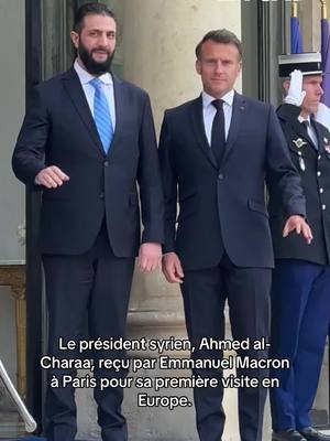 A post by @brutofficiel on TikTok caption: Le président syrien, Ahmed al-Charaa, reçu mercredi par  Emmanuel Macron à Paris pour sa première visite en  Europe. #syria #syrian #damascus #macron #emmanuelmacron