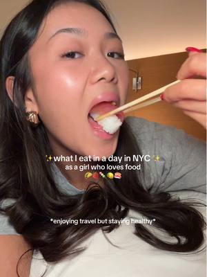 A post by @charinecheungg on TikTok caption: What I ate in a day in New York City 🌮🍕💋🍣✨ to enjoy travel but stay feeling healthy #wieiad #wieiadrealistic #newyork #nyc #clearskin #guthealth 