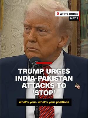 A post by @cnn on TikTok caption: President Donald Trump emphasized to reporters that the US “gets along with both countries very well,” when asked about the deadly eruption of fighting between India and Pakistan. #cnn #news #india #pakistan #trump #politics 