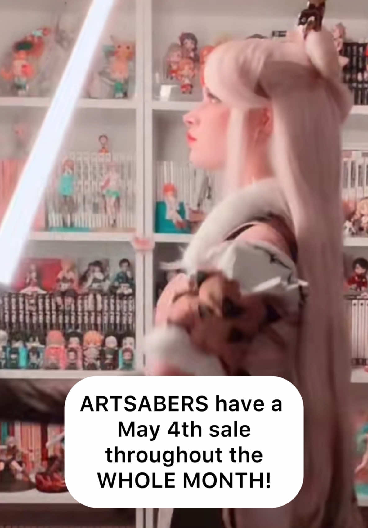 A post by @f.ukuro on TikTok caption: I’m working on a new project with @ARTSABERS so for now please accept this old gem! However they have a sale on in celebration of May 4th BUT FOR ALL OF MAY! Be sure to check them out via the link in my bio! 🤭🙏🏼 #starwars #artsabers #lightsaber #may4th #maythe4th #maythefourth #crossover #GenshinImpact #ningguang 