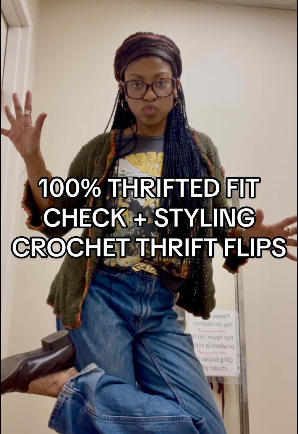 A post by @knotokayclub on TikTok caption: another week of 100% thrifted + handmade outfits ft. my latest KNOT OKAY crochet thrift flips + accessories from two of my favorite #sustainablebrands @ fragmentsbyo @tacky_girlz_  which one is your fave?? 👀 mine are 3 + 4 bc of the crochet of course — honorable mention to the bleached tee bc i'm finna reheat those nachos 🫣 @CAM ♡  #outfitsoftheweek #thriftedstyle #diyfashion #thrifted #thriftflip #fitcheck #crochetoutfit #upcycledfashion 