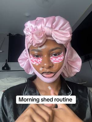 A post by @jada.tiara1 on TikTok caption: We are taking morning routines to a whole new level 👏🏽💕 #morningshed #dailyshed #morningroutine #skincareroutine #fyp  Products from: @medicube global Face mask @TOPICALS Eye patches  @Paula’s Choice Toner @byoma Serum  @CeraVe Ointment @Valentino.Beauty Perfume 