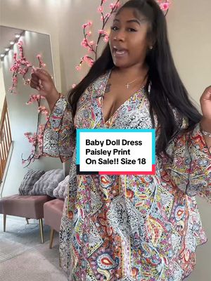 A post by @yvonniedior on TikTok caption: Replying to @Chung-LiNYC6301 I got this Plus size baby doll in size 2x , I’m a size 18 in pants. This paisley print dress is so flattering and add a tank top for modesty #dress #plussize #babydolldress #tiktokshopcreatorpicks #tiktokshopmothersday 