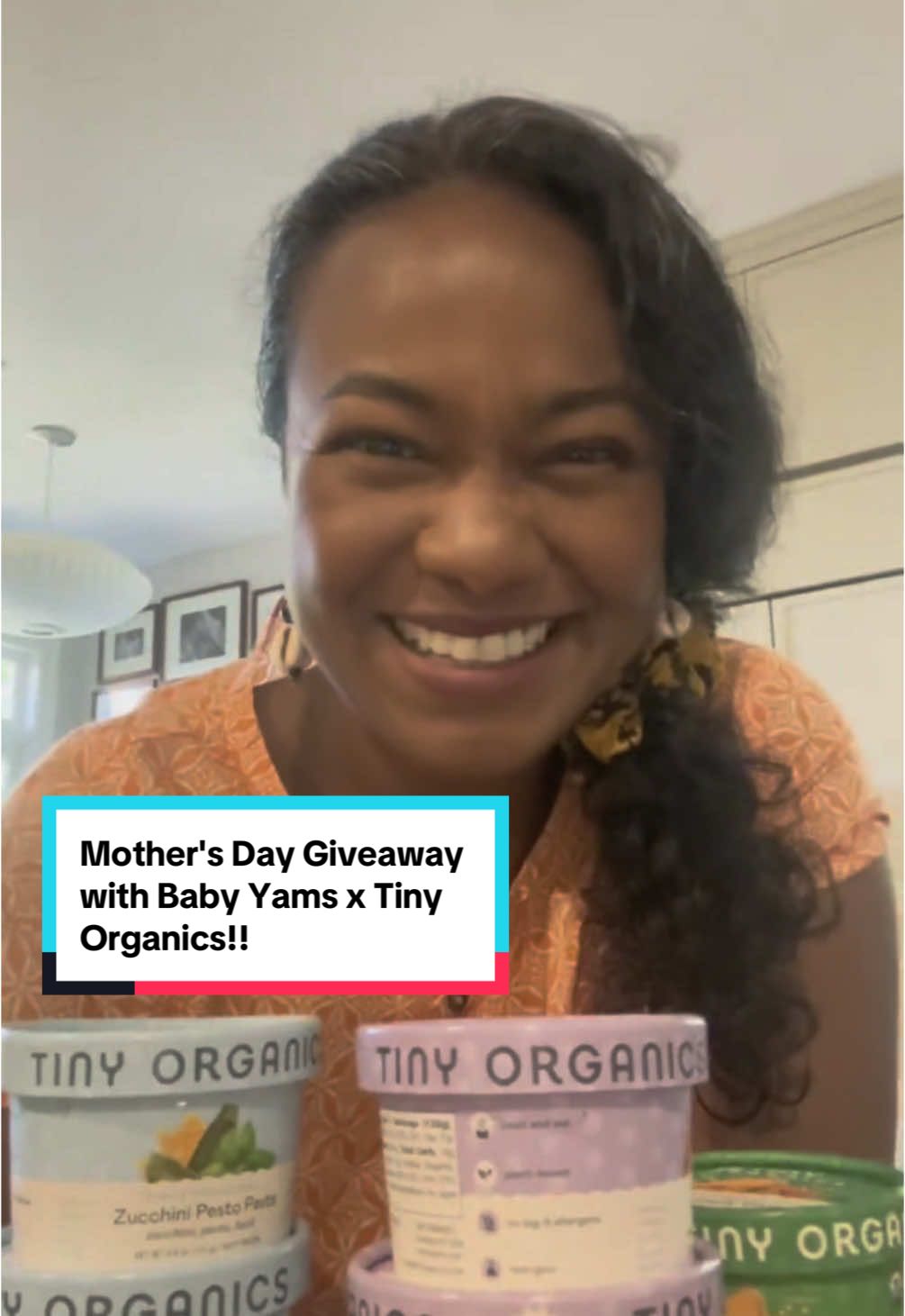 A post by @tatyanaalitv on TikTok caption: GIVEAWAY time! I'm partnering up with @Tiny Organics to give one lucky mama: A Baby Yams blanket ($340)  & A 3-month meal bundle from Tiny Organics ($315) Enter here: kingsumo.com/g/mn5lplm/baby-yams-x-tiny-organics-mothers-day-giveaway