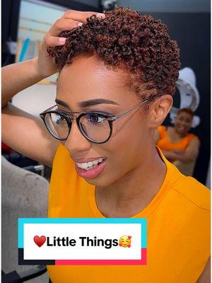 A post by @krewkutz_ on TikTok caption: ♥️It’s the “Little Things” 🥰😍 … Can y’all Drop some ♥️’s in the comments for our Curlfrenn & Help me Let her know she’s Glowjussss🥰😍😘 … #curlyhair #curls #curlyhairstyles #love #wcw #smile #transformation #naturalhairstyles #naturalhair #bigchop #beautiful #gorgeous #krewkutz #yourfavoritebarber #fy #fyp#fypdybarber ♥️🥰😍 … Color Done by:  @ur1anna 🧡🤎