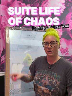 A post by @cryistalchaos on TikTok caption: We are so close to being finished and having the lighting nailed down!  I did replace the mirror lights and recycled the old ones for under the color bar!  We will find out tomorrow if I wanna keep the over head lights.   #hairtoks #hairstylistoftiktok #salonsuite #lifestylehairstylist #salondecor #hairstylistlife 