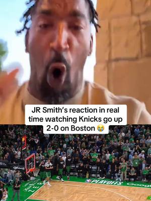 A post by @bleacherreport on TikTok caption: The former Knick was going through all the emotions 😭🙏 #nba #basketball #newyorkknicks 