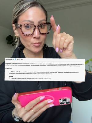 A post by @evitapolizzi on TikTok caption: #greenscreensticker Home Health “Homebound” definition. What do you interpret this as? Tell me your thoughts both nursing side and patient side. We’re a team, no fighting 🥰🫶🏼 #viraltiktok #tiktok #fypシ #trending #homehealth #homehealthnurse #homehealthcare #nurse 