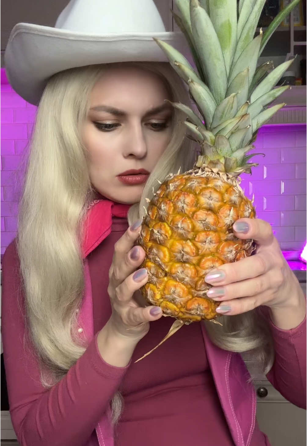A post by @anastasyiaqueen on TikTok caption: Barbie has never eaten pineapple @Max Cash 