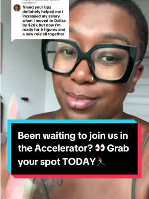 A post by @6figurechickconsulting on TikTok caption: Another win from our incredible community: a $20,000 salary increase 🙌🏾 Interested in the Accelerator Membership? Check out the 🔗 in our bio! #6FigureChickConsulting #foryou #careertok #blackwomenintech #fyp #linkedin #techtok #foryoupage #corporatelife #newjob #follow #careertransition #careeradvice #featureme #wfhjobs #remotejobs #followme #jobsearch #resumehelp #networking #TipOfTheDay #LinkedInTips #CareerStrategist #ResumeTips #InterviewingTips #BlackTech #CareerTransition #NewJob #JobHelp #CareerAdvice #ProfessionalNetworking #CareerPlan #CareerGoals #LinkedInHelp #ResumeOptimization #SkillBuilding #ConfidenceBuilding #InterviewPrep