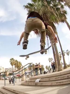 A post by @streetleagueskate on TikTok caption: @chrisjoslin96 ghetto bird down the triple set 🤯 Watch him try to run it back at #SLSSantaMonica on May 23 📸 @jeremyadamsphoto