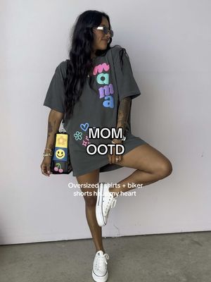 A post by @jassn26 on TikTok caption: Just being that girl 🤪 wearing an XL here for a really oversized fit! 🫶🏽 this tee is a faaaave at the moment!!  #momootd #momoutfit #momstyleinspo #momstyleoutfits #momfashion #OOTD #outfitoftheday #oversizedshirt #summeroutfit #summerstyle 