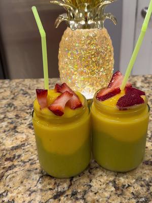 A post by @yo_thats_erica on TikTok caption: I love Smoothie Season 😋🍍 🥭 #thatmanandthemkids #SmoothieRecipe #momlife  1 Bag of frozen Pineapple 🍍  1 Bag of Frozen Mangoes 🥭  2 Scoops of @Boujee Hippie Company Pinapple Mango Fusion GRL Greens 🥬