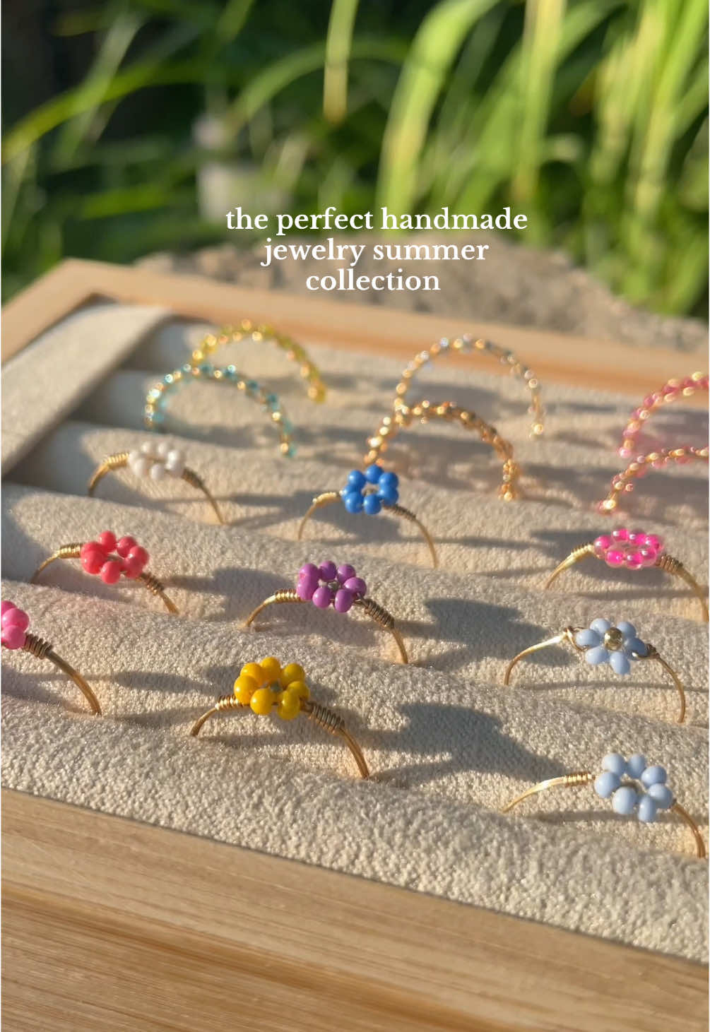 A post by @bijouxlasotita on TikTok caption: Handmade accessories this summer >>> 🌸✨☀️🌴 . . #handmadejewelry #canadiansmallbusiness #fyp #handmaderings #beadedbracelets #beaded 