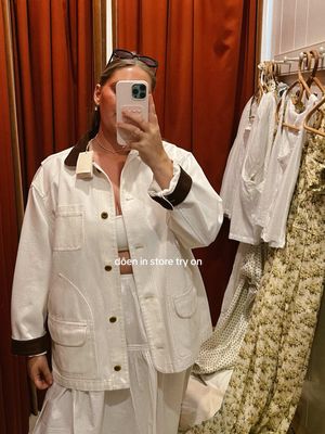 A post by @emilyfranciswheaton on TikTok caption: if you’re ever near a @DÔEN store I highly recommend stopping in! The store was lovely and the girls were soooo kind 🥹🤍  #doensale #doentryon #doendress #barnjacket #maxiskirt #springstyle 