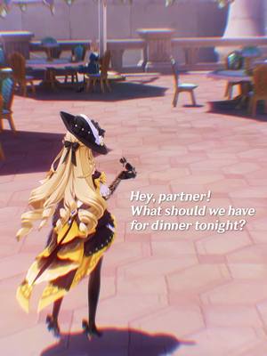 A post by @genshinimpact_en on TikTok caption: Hey, partner! What should we have for dinner tonight? #GenshinImpact #Navia
