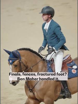 A post by @fei_horse_world on TikTok caption: Jumping with a broken foot? No Problem for Ben Maher 🤯 #FEI #equestrian #horsesoftiktok #jumping #benmaher 
