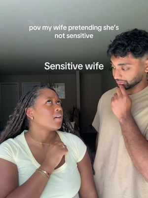 A post by @mattandkharli on TikTok caption: Like who is she trying to fool 😂 #mattandkharli #couplestiktok #husbandwife #cutecouple #funny 