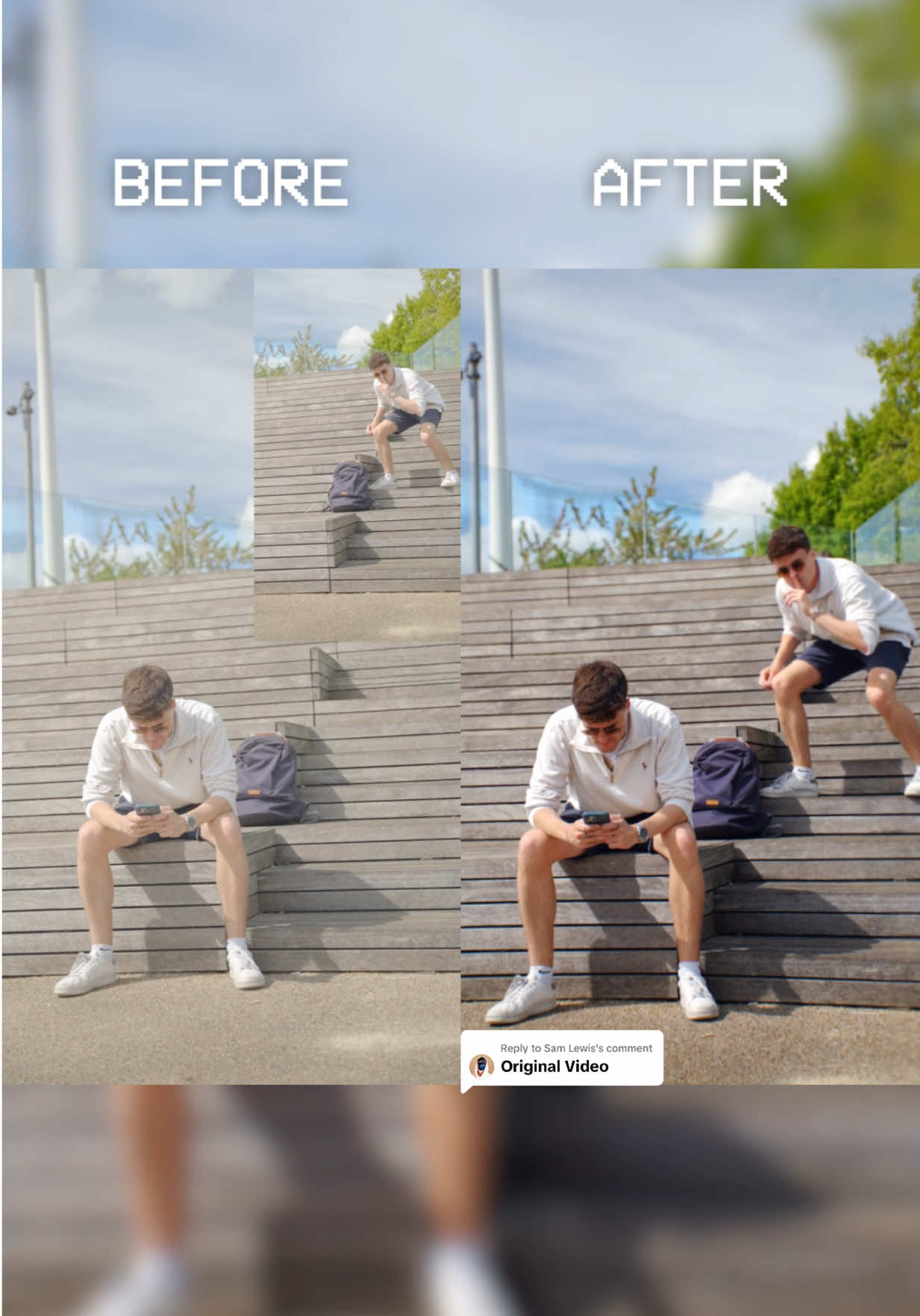 A post by @emilesam on TikTok caption: Replying to @Sam Lewis Thief? #edit #vfx #loop #beforeandafter 