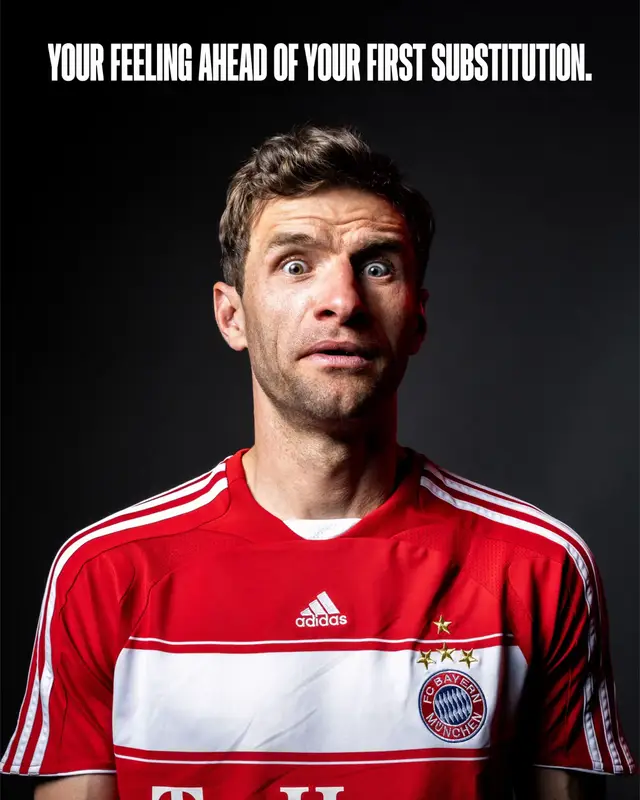 A post by @fcbayern on TikTok caption: @Thomas Müller reacts to special moments in his great career ❤️🤍 #Müller #FCBayern 