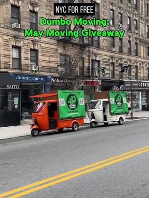 A post by @nycforfree on TikTok caption: @DumboMoving: May Moving Giveaway 🚛 #DumboMovingPartner We’re giving away 4 moving vouchers with @DumboMoving including one for @DumboTikTak – the first of its kind electric rickshaw for affordable and eco-friendly moves. This is the perfect option for small moves, starting at $195! Dumbo is the go-to for moving in New York City, and you can get 10% off your move anytime by mentioning NYCFORFREE. We’re partnering on a giveaway for 4 moving vouchers: one TikTak move, 2 $300 vouchers, and one $500 voucher. (To enter the TikTak moving giveaway, make sure to add a 🛺 to your entry!) Plus mention NYCFORFREE for 10% off anytime. Moving has never been more affordable with Dumbo Moving! HOW TO ENTER: 1.FOLLOW @nyc_forfree and @dumbomoving on Instagram 2. LIKE this Reel 3. TAG a friend, roommate, etc.! 1 comment = 1 entry. You can enter as many times as you’d like! Each SEPARATE TAG = a new entry, unlimited entries allowed!  This will end on April 15th at 11:59pm EST. Four winners will be selected randomly and announced via stories the next day. Please beware of any spam accounts that contact you and ask for information. We will post the winner on stories. This is not sponsored, endorsed, administered by, or associated with Instagram. GOOD LUCK!  #nycforfree #dumbomoving #nyc #newyorkcity