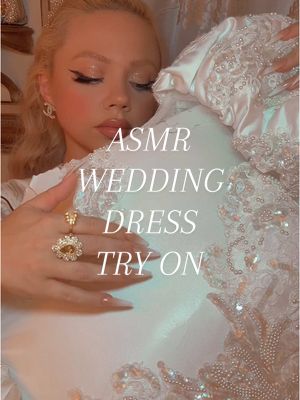A post by @kayladawncook on TikTok caption: ASMR Wedding Dress Try On #wedding #dress #tryon #extra #ott #glamour #fancy #white #beaded #viral
