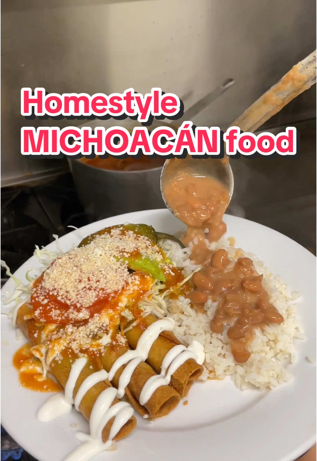 A post by @losangeles_eats on TikTok caption: @Azadero Michoacan Grill  🔥🔥 MICHOACÁN HOME-STYLE FOOD 🇲🇽🫔 On Tuesdays the Chicken Enchiladas Michoacànas are only $10, and on Wednesdays the Morisqueta Taquitos are only $10. 📍10436 Magnolia Ave, Riverside, CA 92505 (and a location in Anaheim too)