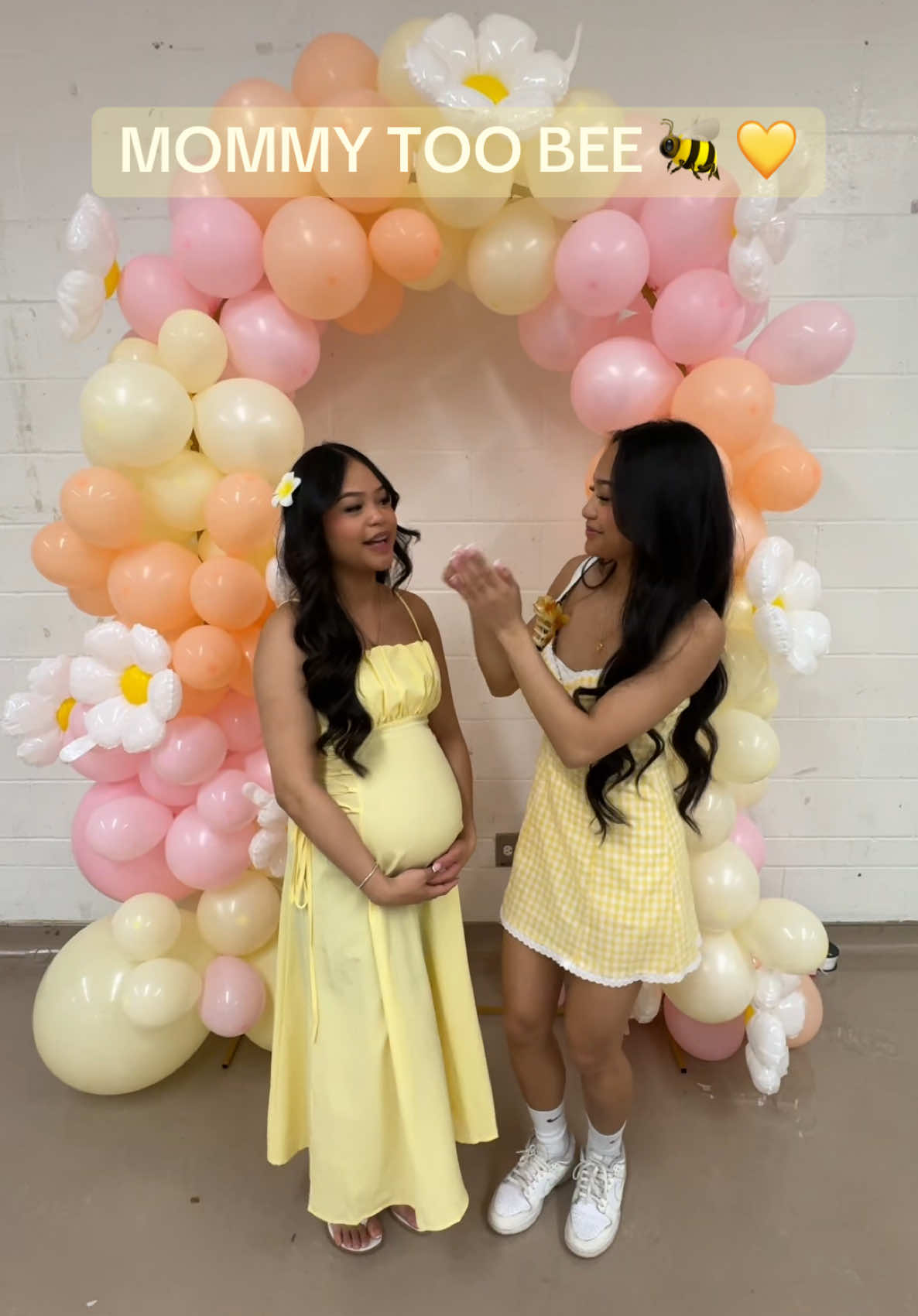 A post by @khristinegarciuh on TikTok caption: Mommy to bee 🐝💛  #babyshower #mommytobe #babymama #sisters 