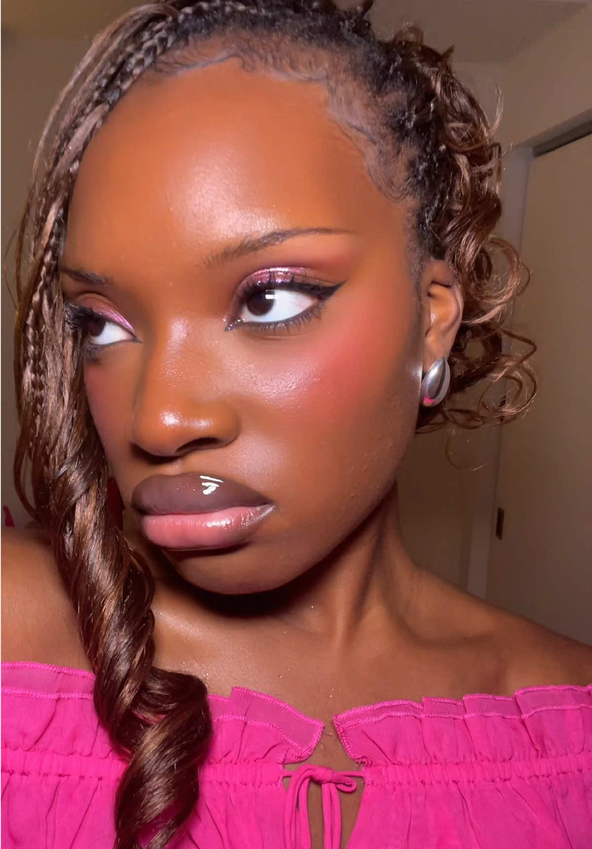 A post by @ on TikTok caption: added some new products into my base which i loveeee💗  @NARS Cosmetics radiant creamy concealer  @DanessaMyricksBeauty blurring balm powder  @Huda Beauty cinnamon roll loose powder  #fyp #makeupinspo 