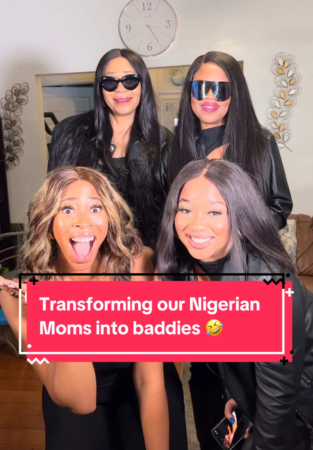 A post by @dreaknowsbest on TikTok caption: Idk how we convinced them into doing this video🤣 They had way to much fun! 💐happy Mother’s Day to our baddie moms !   #mothers #motherdaughter #family #wholesome #funny Transforming our Nigerian moms  #tiktoknigeria #fyp 