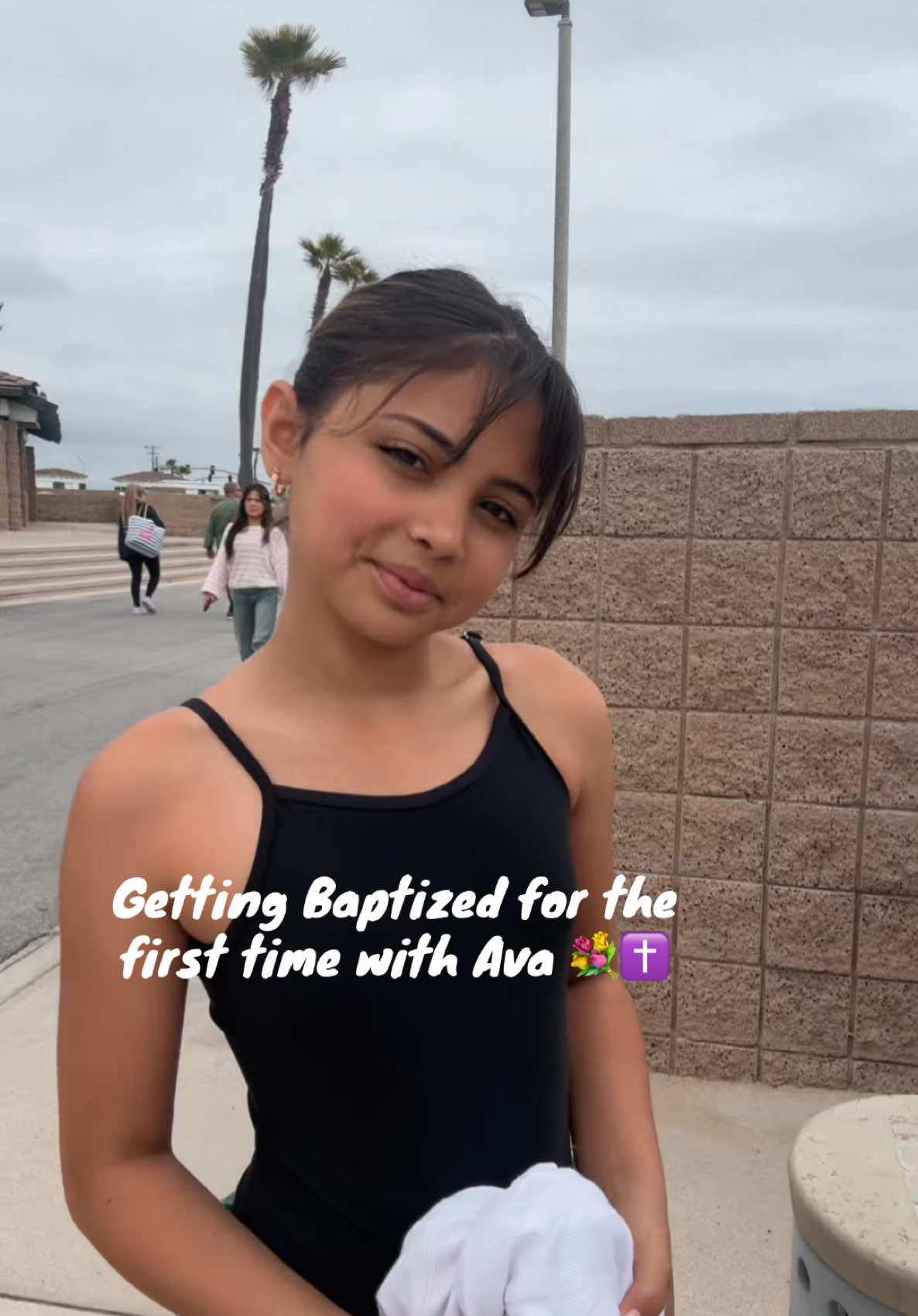 A post by @mgfoley on TikTok caption: AVA AND I GET BAPTIZED FOR THE FIRST TIME!!! 🥹❤️✝️  #viral #christiantok #baptizecalifornia #baptism #latina #huntingtonbeach #michellefoley #avafoley #oceanschurch #momsoftiktok #blowup #firstbaptism #fyp 