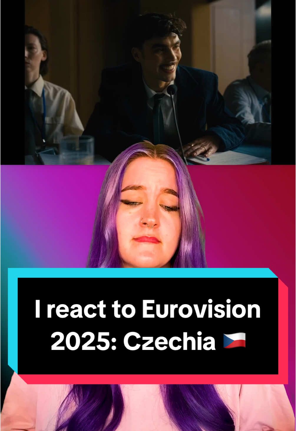 A post by @kellylouisekilljoy on TikTok caption: Replying to @Ondrej Vlasany I react to Eurovision 2025: Czechia 🇨🇿 @ageofadonxs - Kiss Kiss Goodbye 💋 #eurovision2025 #czechia #reaction 