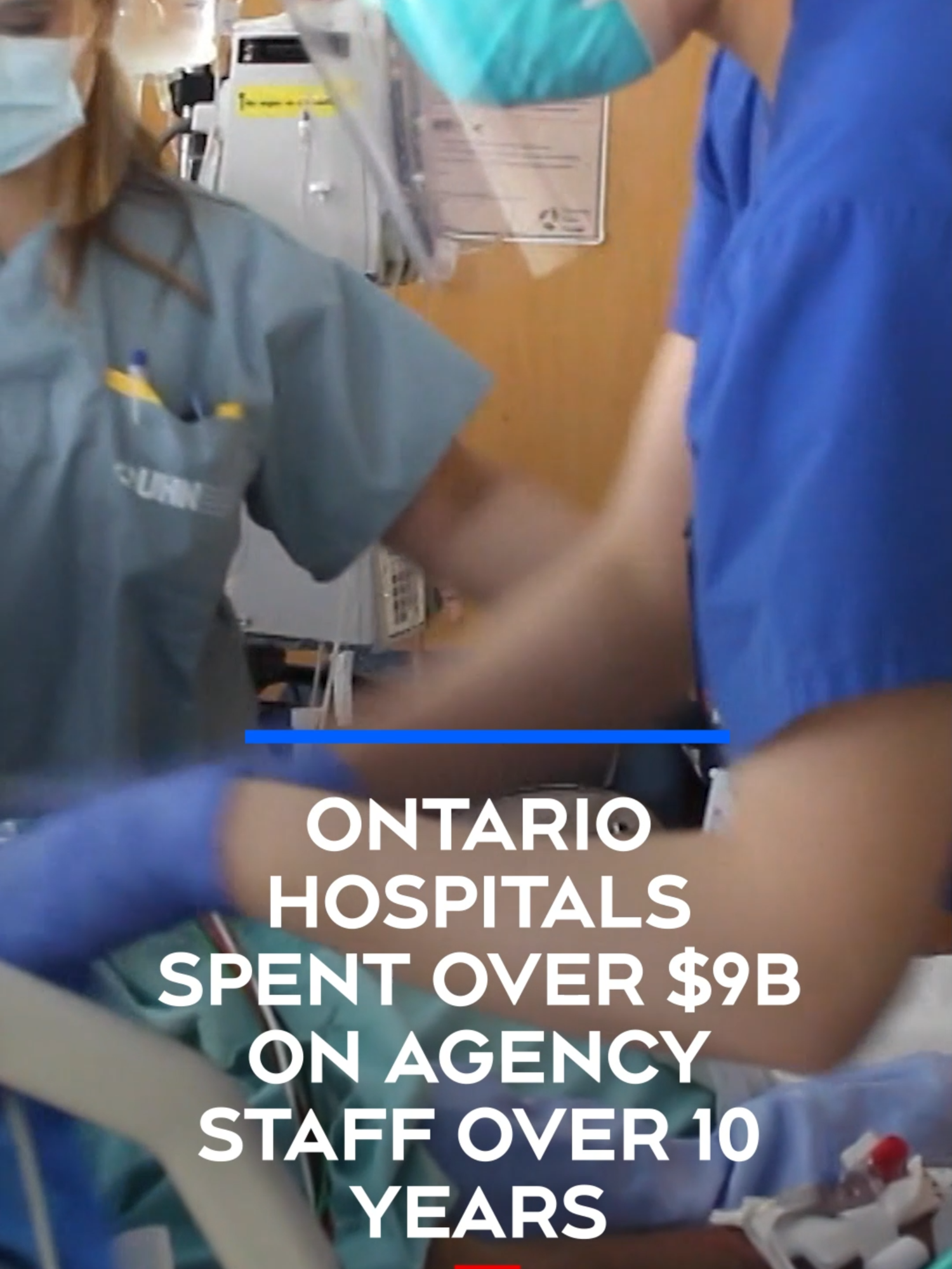 A post by @ctvnewstoronto on TikTok caption: Ontario hospitals spent more than $9 billion on nurses and other staff from for-profit agencies in a 10-year period, a new study concludes. The Canadian Centre for Policy Alternatives study, released Monday, examined financial statements for 134 Ontario hospital corporations as well as data from the Canadian Institute for Health Information. It found that from 2013-14 to 2022-23 public hospital spending on staff increased six per cent, but their spending on private agencies increased 98 per cent.