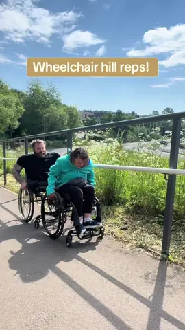 A post by @mickey.bushell on TikTok caption: Big shoutout to summer today smashing the hill reps!  Summer has cp and finds coordinating difficult but that doesn’t stop her from working out and doing her very best!  Interested in working with us? Check link in bio drop us a message! #wheelchairuser #wheelchairskills #wheelchairlife 