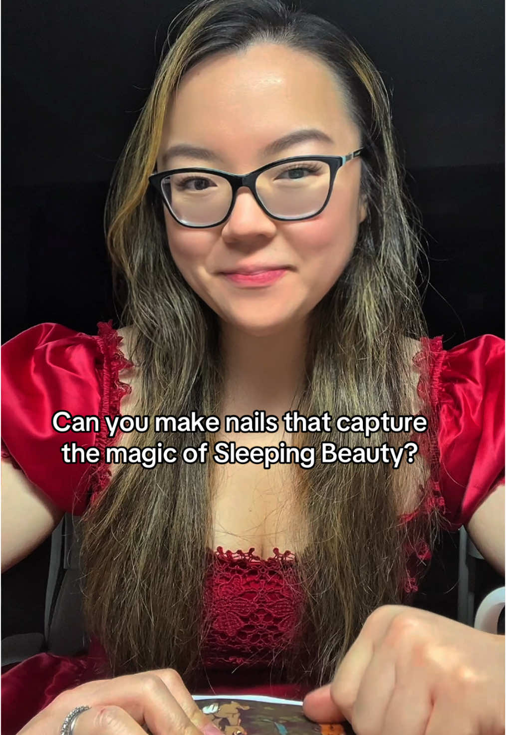 A post by @vivxue on TikTok caption: Nails I’ve wanted to make since 2019 🥹😭 #pressonnails #sleepingbeauty #princessaurora #disneyprincess #magic #maleficent #disney #nostalgia #storybook #nails #nailart #artist 
