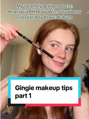A post by @msgingersnapqueen on TikTok caption: Products used for my gingies!!! Sephora contour: medium to tan 03  Born this Way ethereal light concealer: oatmeal  Glossier cloud paint: Beam Anastasia Beverly Hills Brow Wiz: Strawberry  How to be a redhead mascara: perfectly plum  Charlotte Tilbury lip cheat: pillow talk  ————- BRUSHES Sephora Pro powder: 59 Sephora pro liner: 22  Hudson beauty: all over bronze brush 