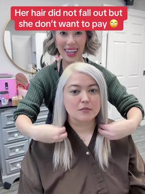 A post by @juliesbeautybydesign on TikTok caption: Her hair did not fall out but she don’t want to pay 🙄#hair #drama #client #foryoupage 