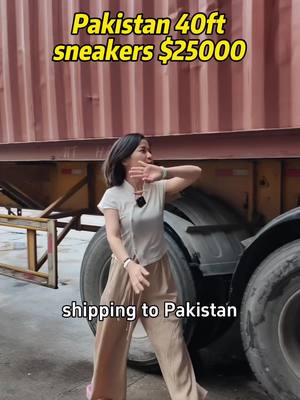 A post by @msmei520 on TikTok caption: 40ft container sneakers to Karachi,  best seller of Pakistan and Afghanistan #used #africa #sneakers #pakistan #afghanistan🇦🇫 #bestseller 