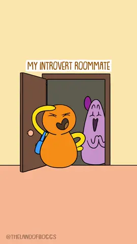 A post by @thelandofboggs on TikTok caption: Introducing my introvert roommate #animation #boggs #introvert