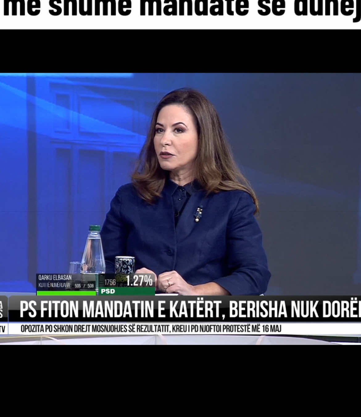 A post by @topchanneltvalbania on TikTok caption: "Njerëzit kanë turp që votuan PS", analiza e Godoles: PD fitoi më shumë mandate se duhej