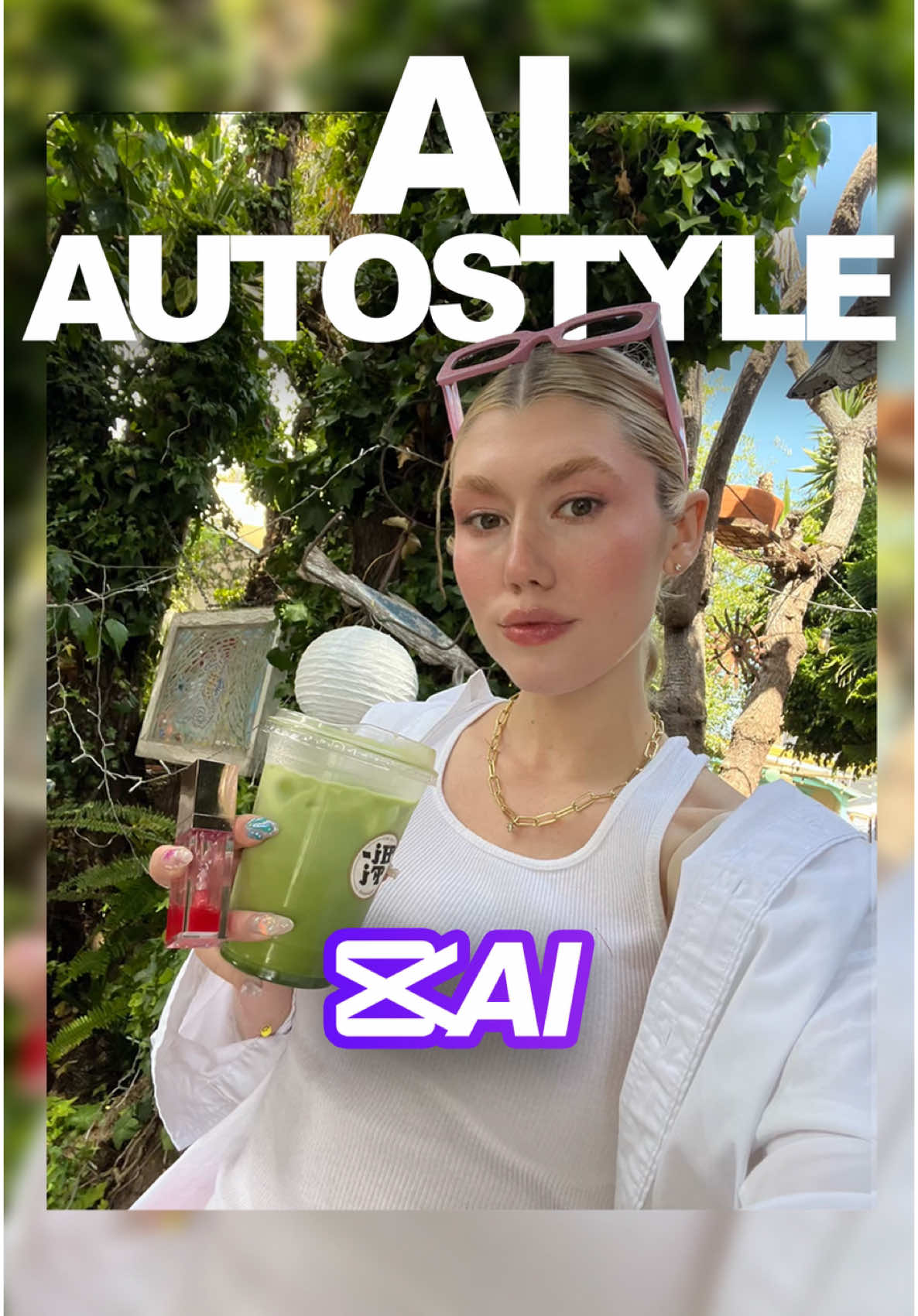 A post by @capcut on TikTok caption: No brushes, no blending, no problem! Try AI AutoStyle for instant makeup magic in one tap. Soft Glam? Hollywood? You decide! 💄📸 