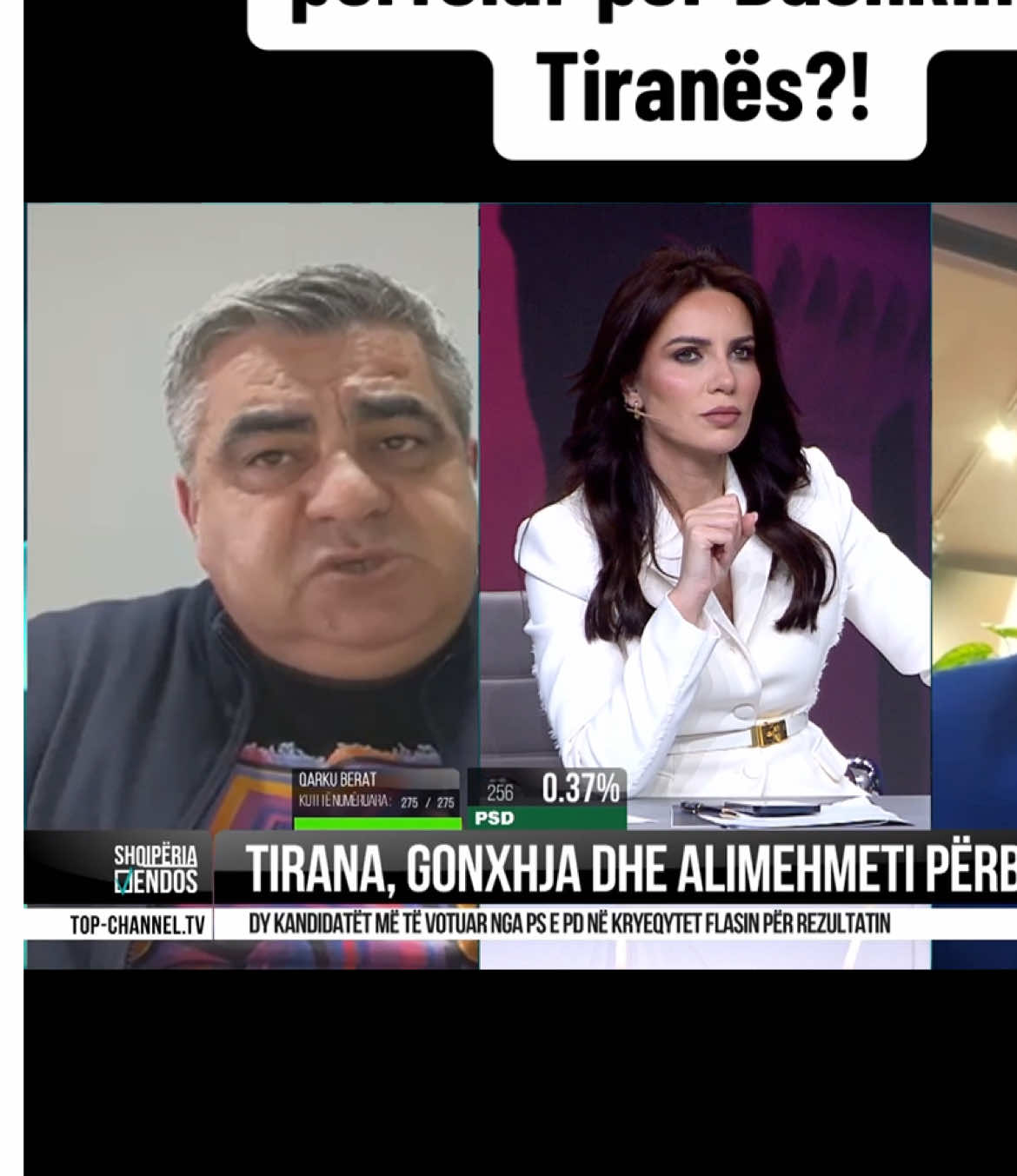 A post by @topchanneltvalbania on TikTok caption: Debat live mes Gonxhes e Alimehmeti / Duma: Do bëni debat këtu si kandidatë të përfolur për Bashkinë e Tiranës?!