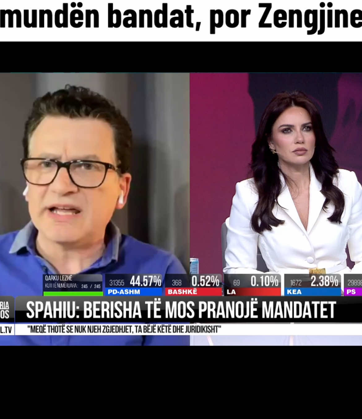 A post by @topchanneltvalbania on TikTok caption: "I mundi Zengjinea, turp politik për Berishën", Spahiu: Nuk e mundën bandat, por Zengjinea