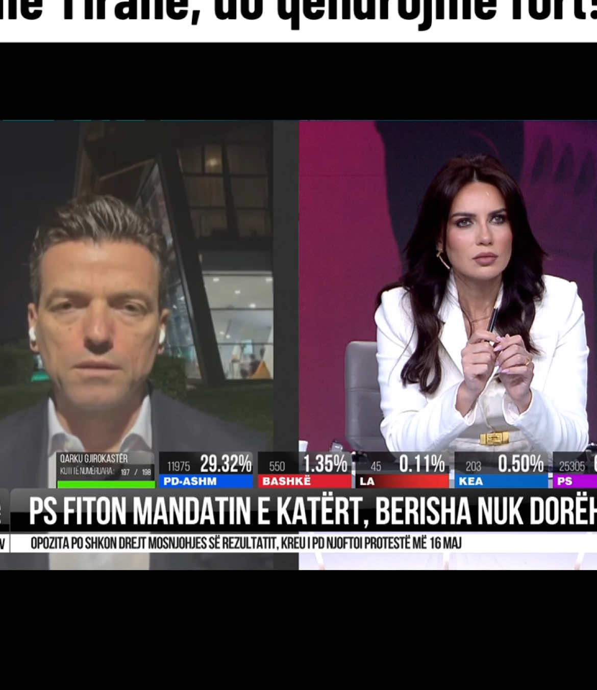 A post by @topchanneltvalbania on TikTok caption: "Donin të na vidhnin 7 vota", Shehaj: Marrim mandatin e dytë në Tiranë, do qëndrojmë fort!