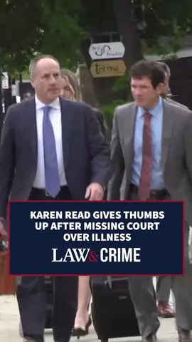 A post by @lawandcrime on TikTok caption: The trial against Karen Read continued on Wednesday after court was canceled on Tuesday due to illness. When a reporter asked Read if she was feeling better, she gave a thumbs up and continued walking into court. She was later seen hugging her parents before entering the building. #court #karenread #karenreadtrial #Livetrial #livecoverage #Boston #truecrime #truecrimetok